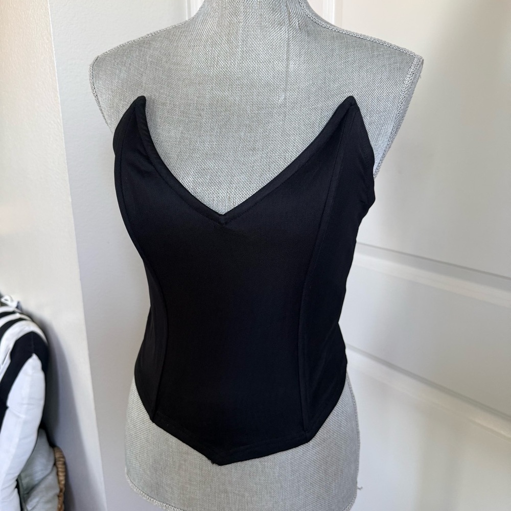 Black V-Neck Bustier Tank Top - Women